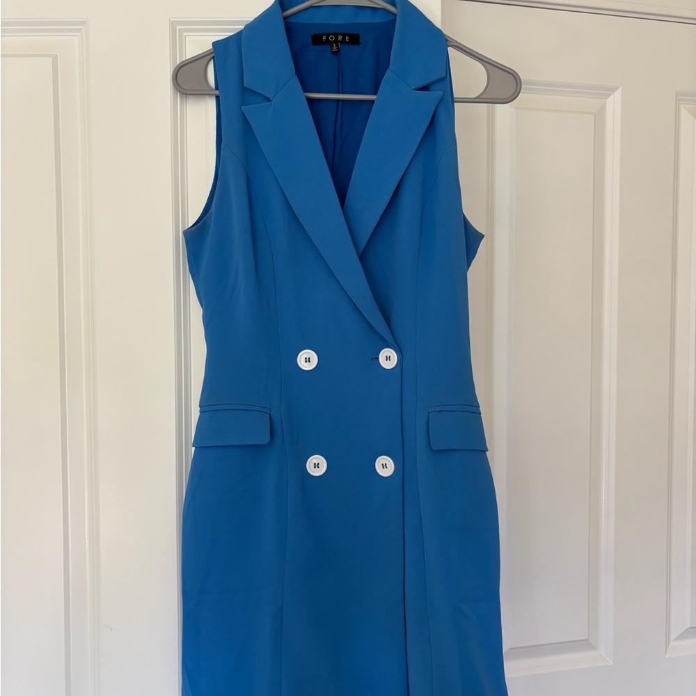 Blue Double-Breasted Sleeveless Dress
